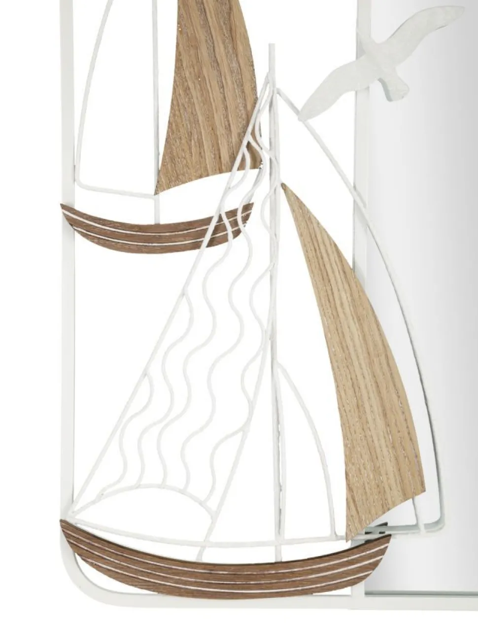 Miroir mural cadre métal Blanc inserts en bois marron