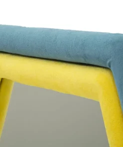 Miroir mural hexagonal cadre en bois Tissu Velours Bleu et Jaune