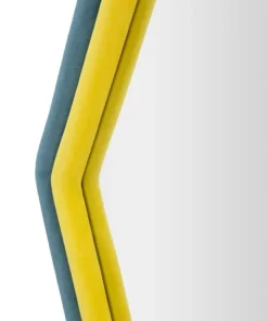 Miroir mural hexagonal cadre en bois Tissu Velours Bleu et Jaune