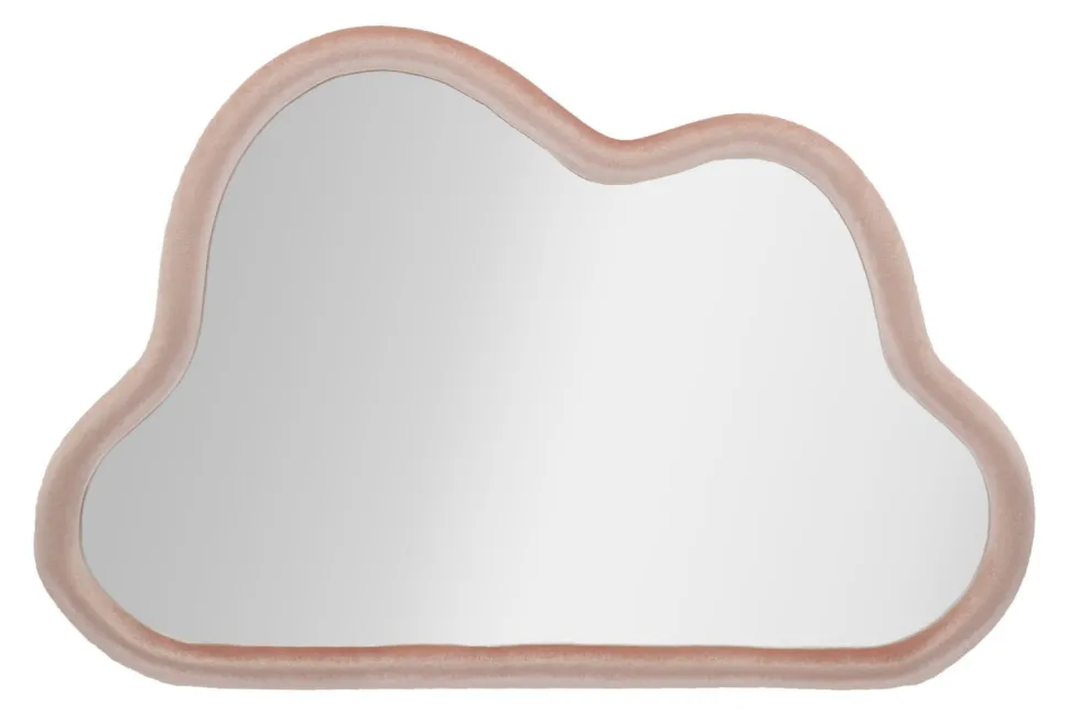 Miroir mural nuage en bois recouvert de tissu polyester rose