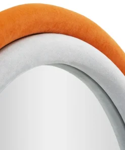 Miroir mural ovale tissu Orange et cadre bois