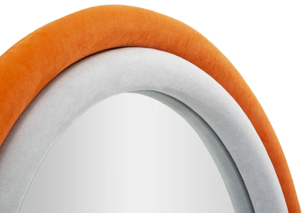 Miroir mural ovale tissu Orange et cadre bois