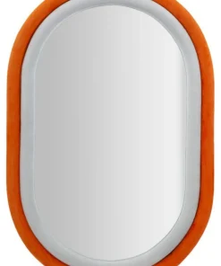 Miroir mural ovale tissu Orange et cadre bois