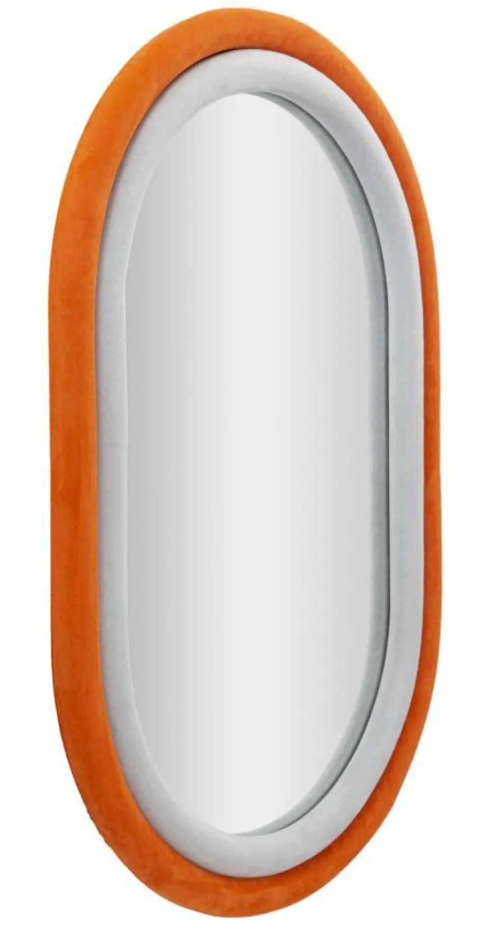 Miroir mural ovale tissu Orange et cadre bois