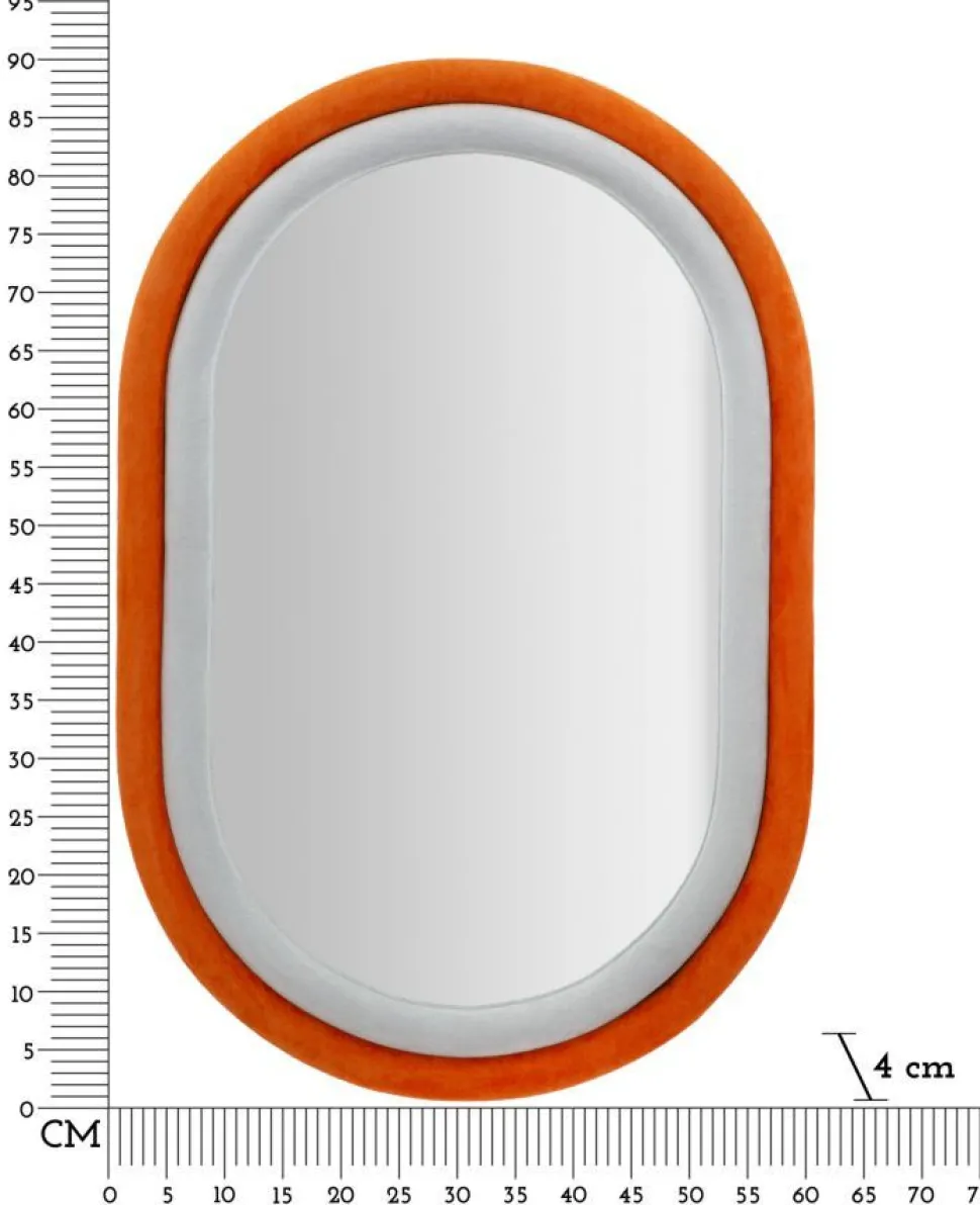 Miroir mural ovale tissu Orange et cadre bois