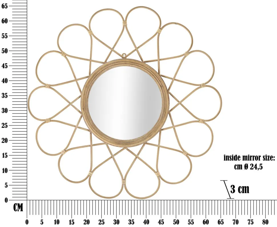 Miroir mural rond Almeria Rotin marron verre fer