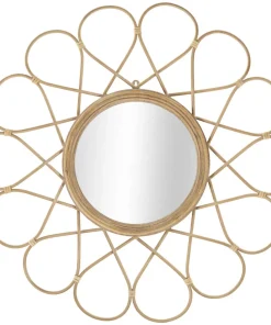 Miroir mural rond Almeria Rotin marron verre fer