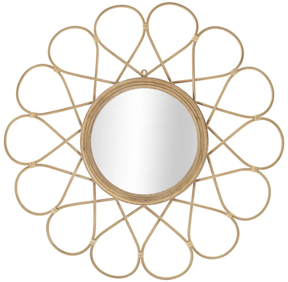 Miroir mural rond Almeria Rotin marron verre fer