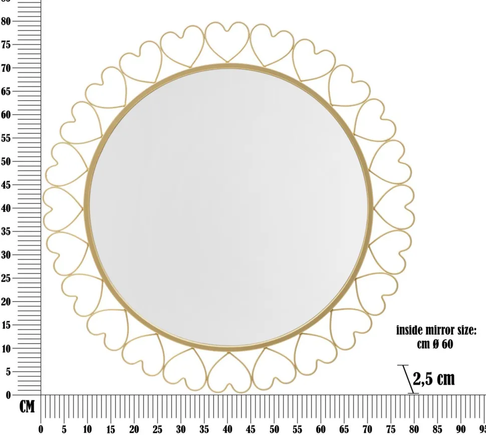 Miroir mural rond avec cadre en métal doré et verre