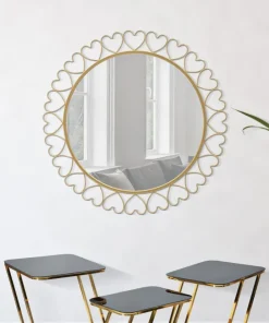Miroir mural rond avec cadre en métal doré et verre