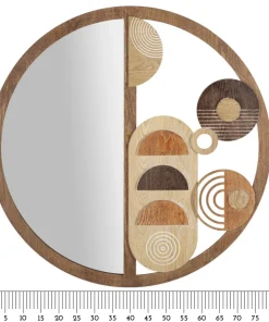 Miroir mural rond en M.D.F et verre multicolore