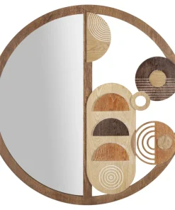 Miroir mural rond en M.D.F et verre multicolore
