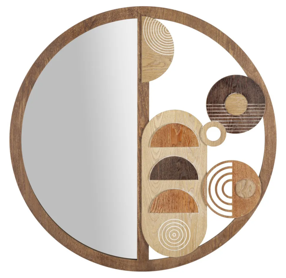 Miroir mural rond en M.D.F et verre multicolore