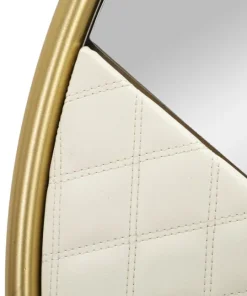 Miroir mural Sharon Fer doré et cuir piqué blanc