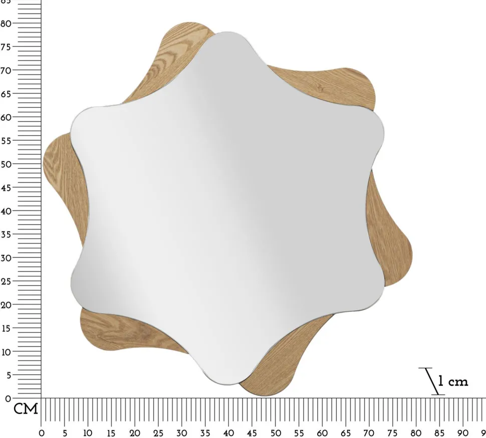 Miroir mural étoile M.D.F et verre bois naturel