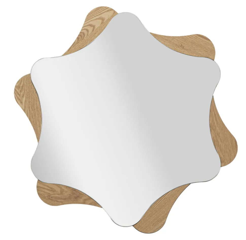 Miroir mural étoile M.D.F et verre bois naturel
