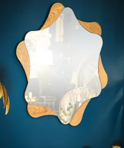 Miroir mural étoile M.D.F et verre bois naturel