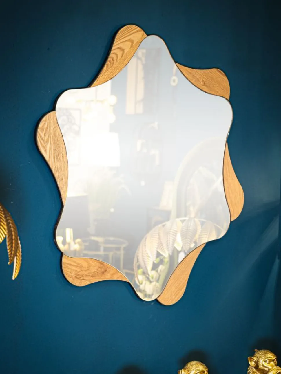 Miroir mural étoile M.D.F et verre bois naturel