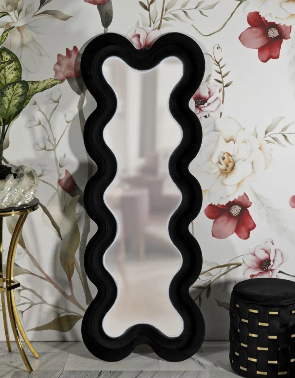 Miroir mural vertical Monica noir finition ondulée