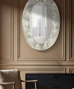 Miroir ovale argent martelé