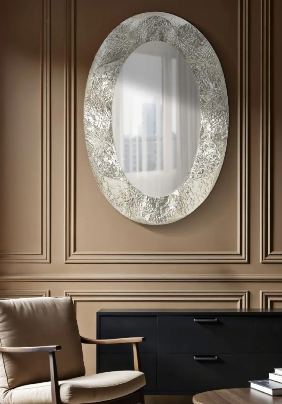 Miroir ovale argent martelé