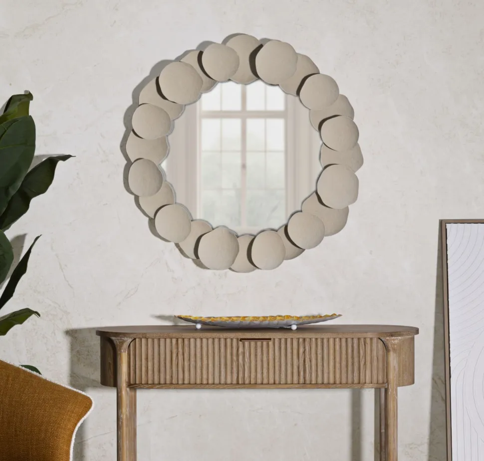 Miroir rond Dune cadre effet pierre beige