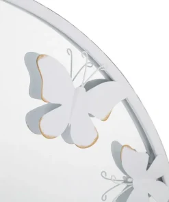 Miroir rond métal blanc décor papillons dorés