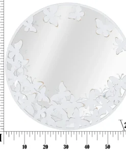 Miroir rond métal blanc décor papillons dorés