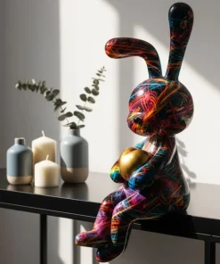 Objet Décoratif Lapin Psychédélique Couleurs Vives