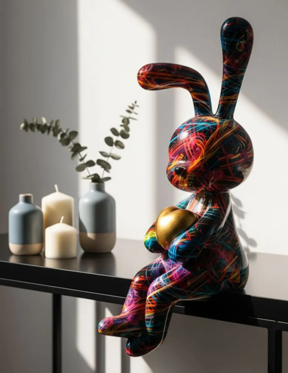 Objet Décoratif Lapin Psychédélique Couleurs Vives