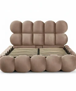 Pack Lit-coffre design boule Bilbola + Matelas Bedream 140x190cm Velours Taupe