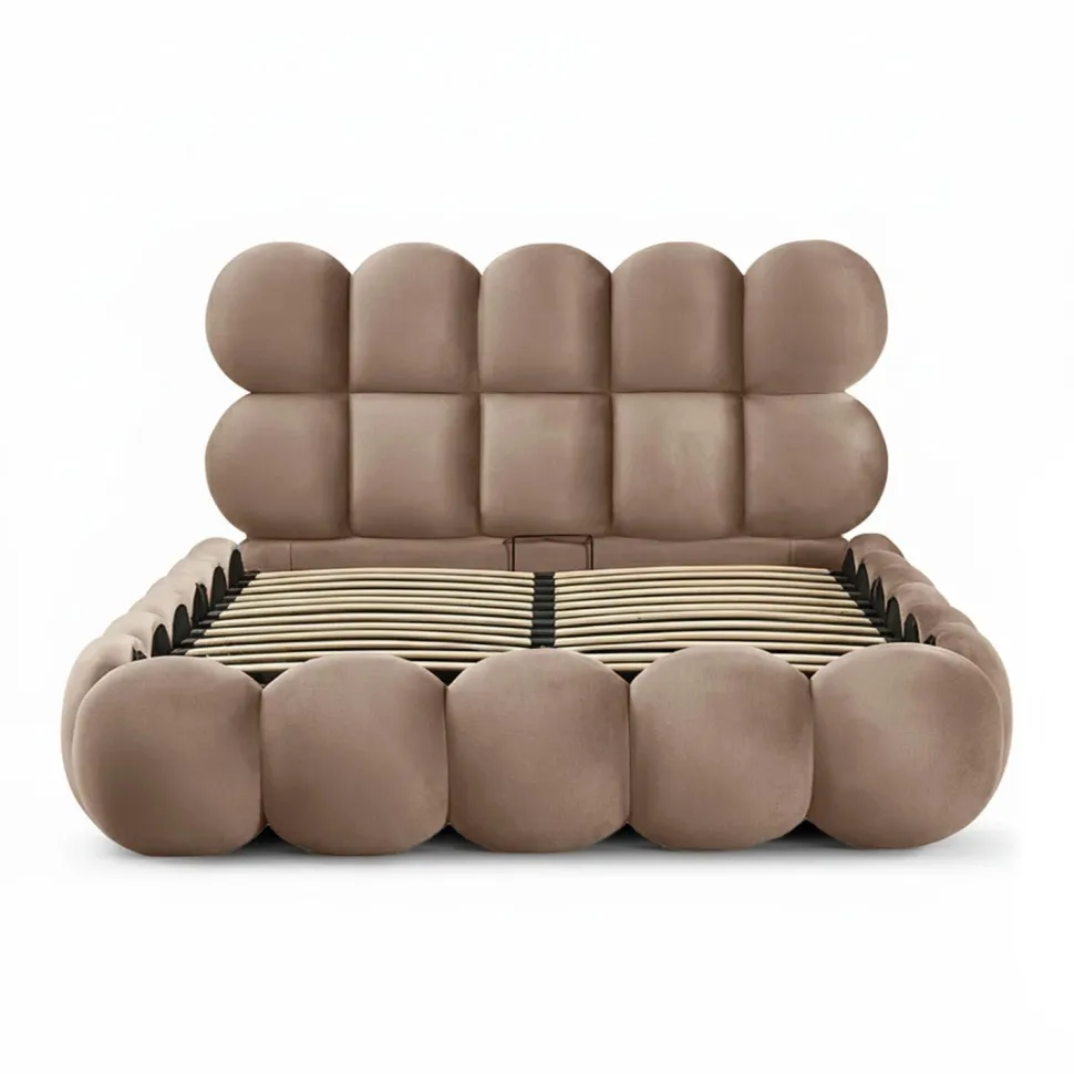 Pack Lit-coffre design boule Bilbola + Matelas Bedream 140x190cm Velours Taupe