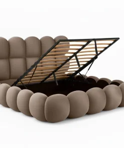 Pack Lit-coffre design boule Bilbola + Matelas Bedream 140x190cm Velours Taupe