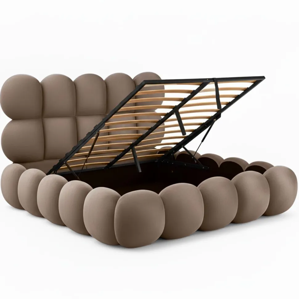 Pack Lit-coffre design boule Bilbola + Matelas Bedream 140x190cm Velours Taupe