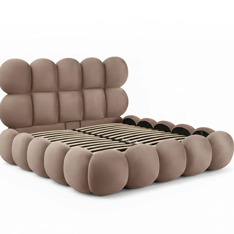 Pack Lit-coffre design boule Bilbola + Matelas Bedream 140x190cm Velours Taupe