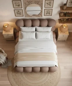 Pack Lit-coffre design boule Bilbola + Matelas Bedream 140x190cm Velours Taupe