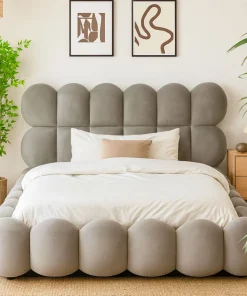 Pack Lit-coffre design boule Bilbola + Matelas Bedream 160x200cm Velours Gris