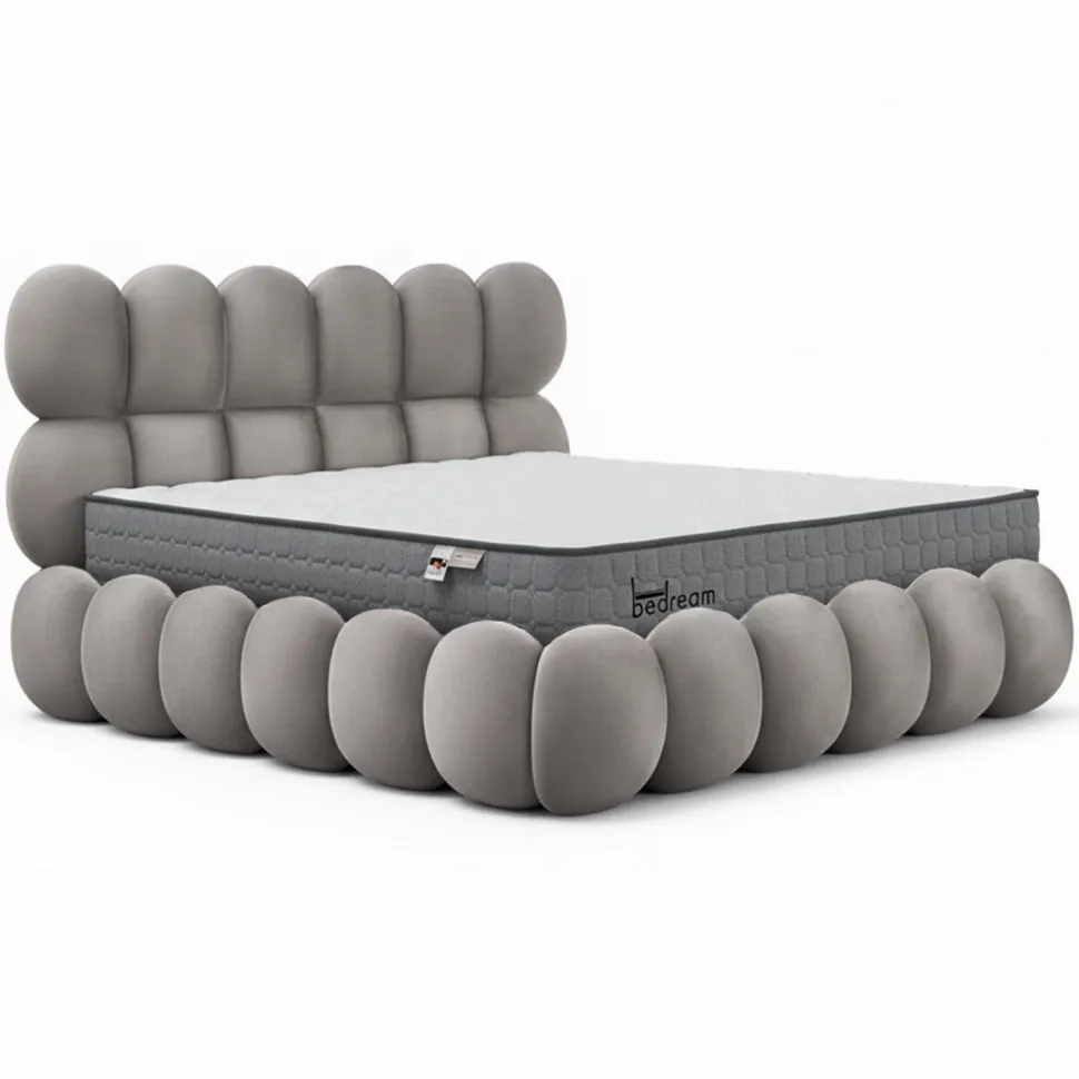 Pack Lit-coffre design boule Bilbola + Matelas Bedream 160x200cm Velours Gris
