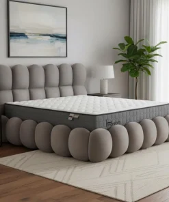 Pack Lit-coffre design boule Bilbola + Matelas Bedream 160x200cm Velours Gris
