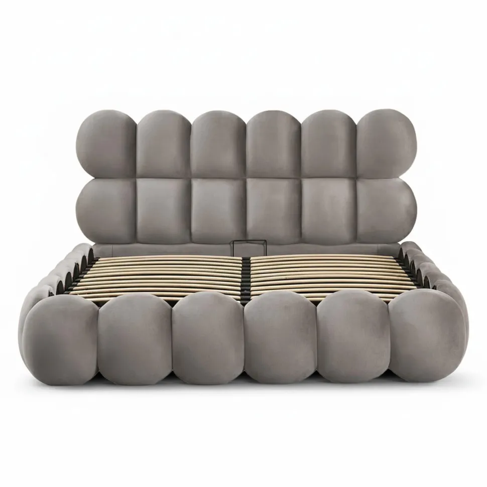 Pack Lit-coffre design boule Bilbola + Matelas Bedream 160x200cm Velours Gris