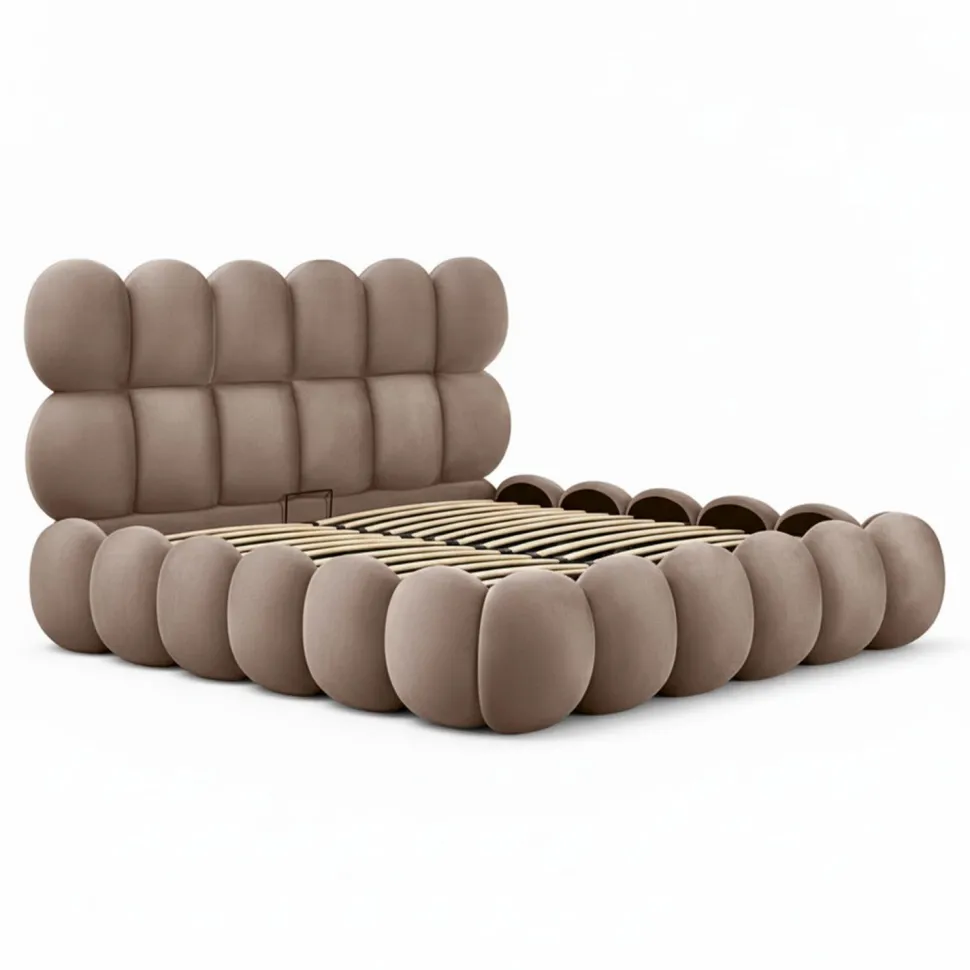 Pack Lit-coffre design boule Bilbola + Matelas Bedream 160x200cm Velours Taupe