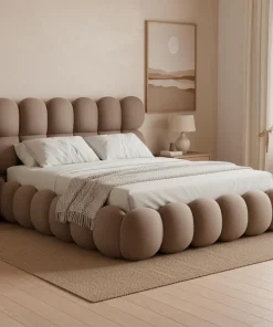 Pack Lit-coffre design boule Bilbola + Matelas Bedream 160x200cm Velours Taupe