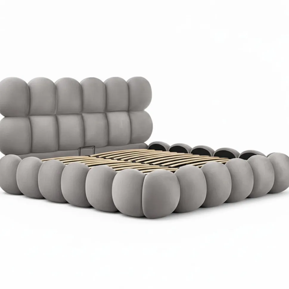 Pack Lit-coffre design boule Bilbola + Matelas Bedream 180x200cm Velours Gris