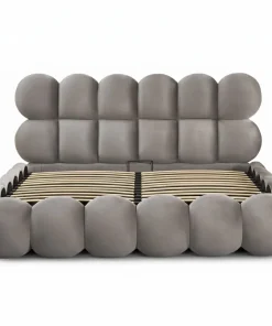 Pack Lit-coffre design boule Bilbola + Matelas Bedream 180x200cm Velours Gris