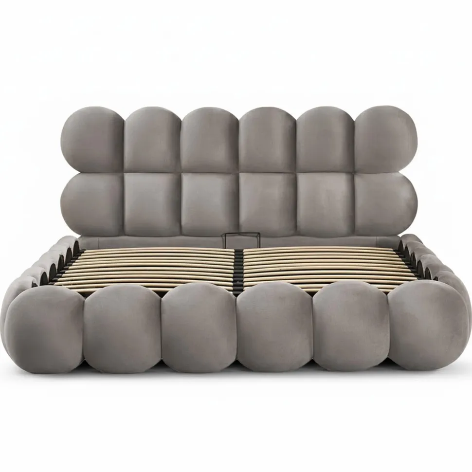 Pack Lit-coffre design boule Bilbola + Matelas Bedream 180x200cm Velours Gris