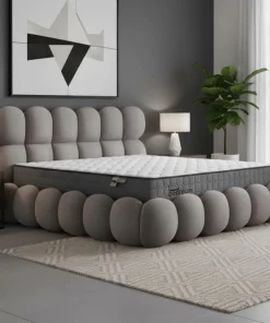 Pack Lit-coffre design boule Bilbola + Matelas Bedream 180x200cm Velours Gris