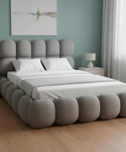 Pack Lit-coffre design boule Bilbola + Matelas Bedream 140x190cm Velours Gris