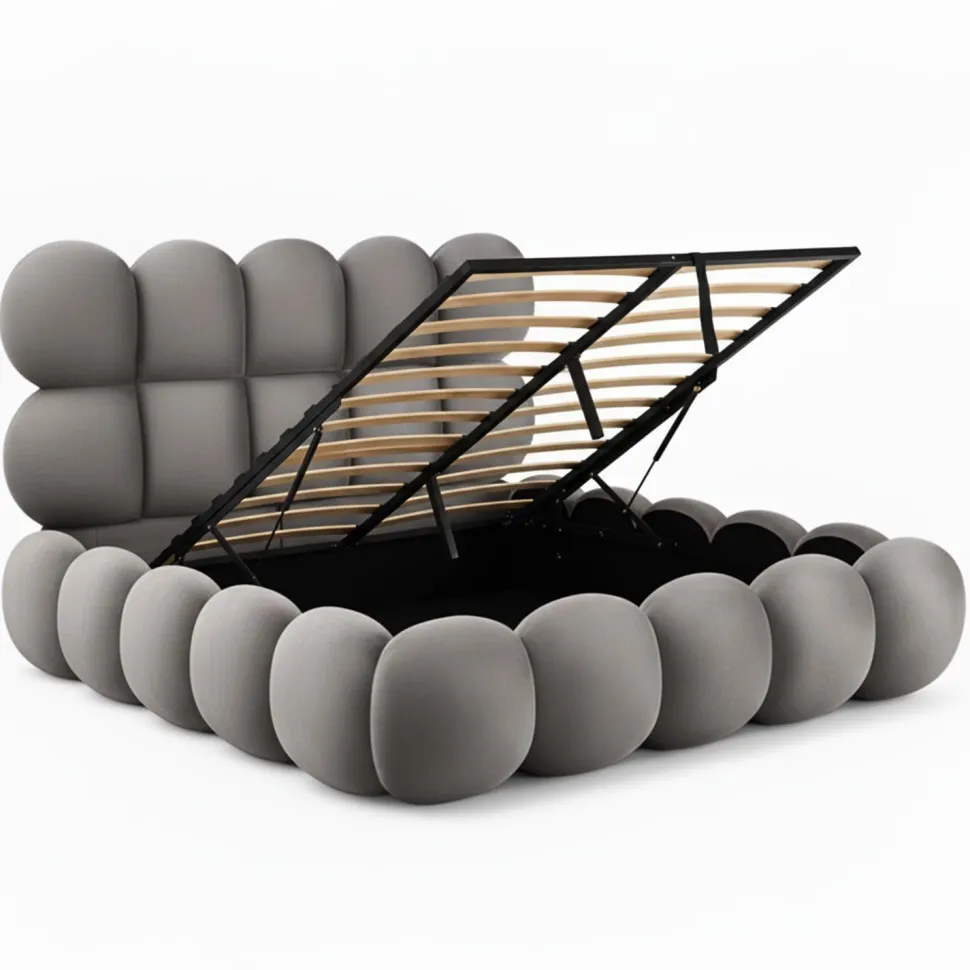 Pack Lit-coffre design boule Bilbola + Matelas Bedream 140x190cm Velours Gris