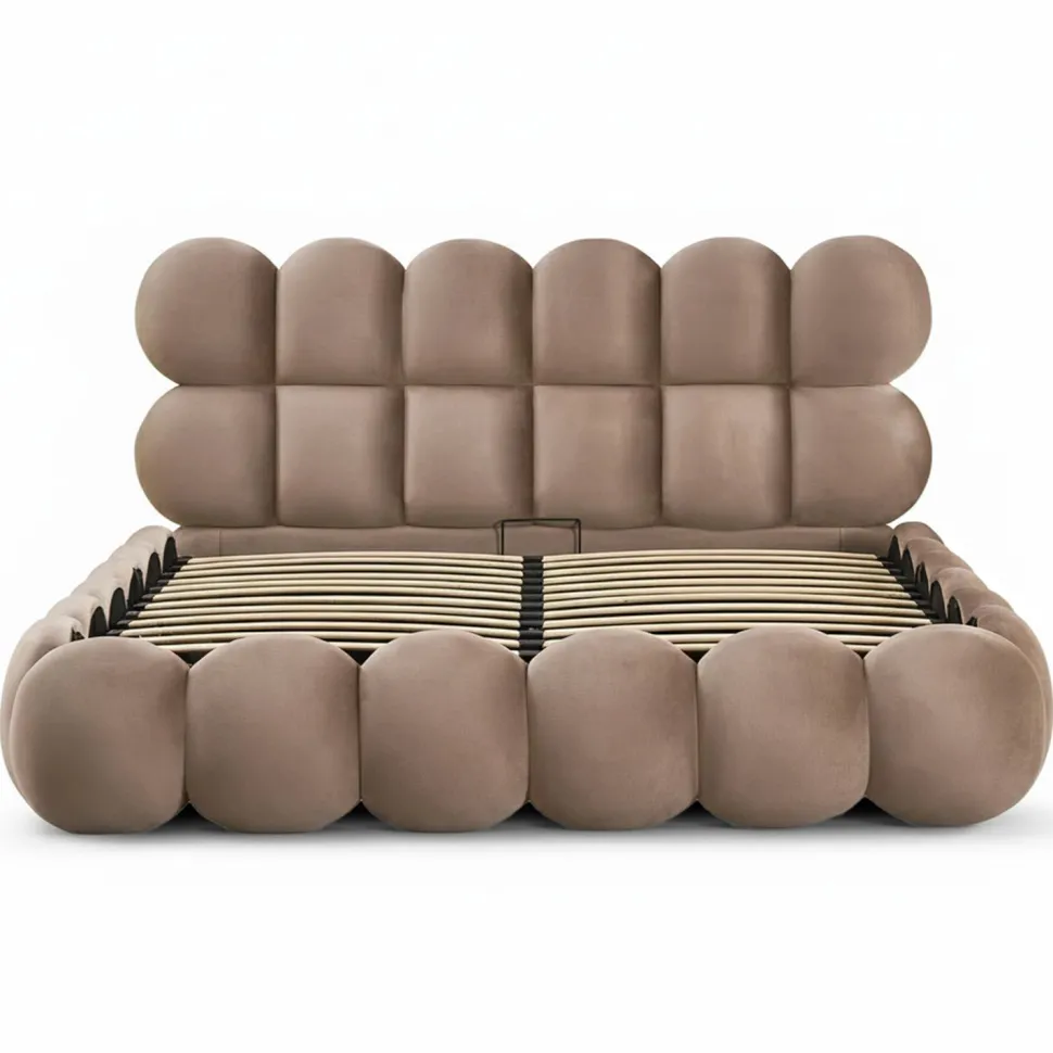 Pack Lit-coffre design boule Bilbola + Matelas Bedream 180x200cm Velours Taupe