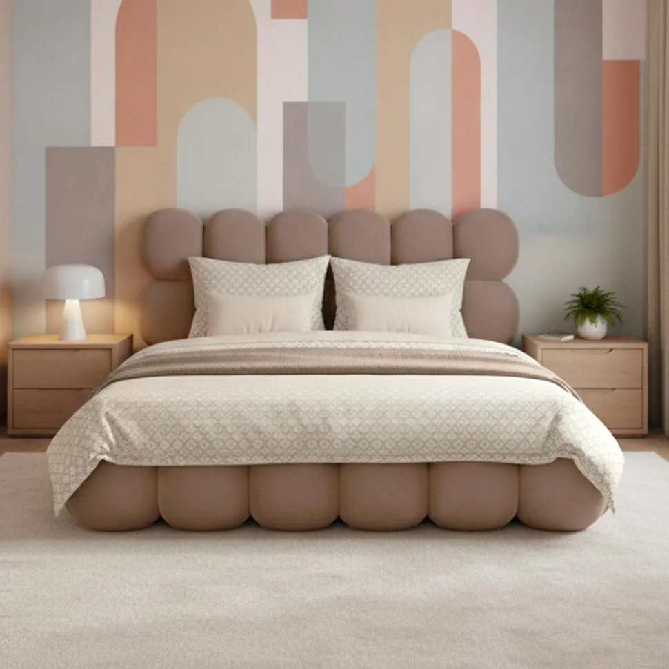 Pack Lit-coffre design boule Bilbola + Matelas Bedream 180x200cm Velours Taupe